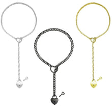 Load image into Gallery viewer, Adjustable Heart O-Ring Punk Rock Cuban Chain Necklace – Lariat Y-Style Necklace with Key &amp; Heart Lock Pendant